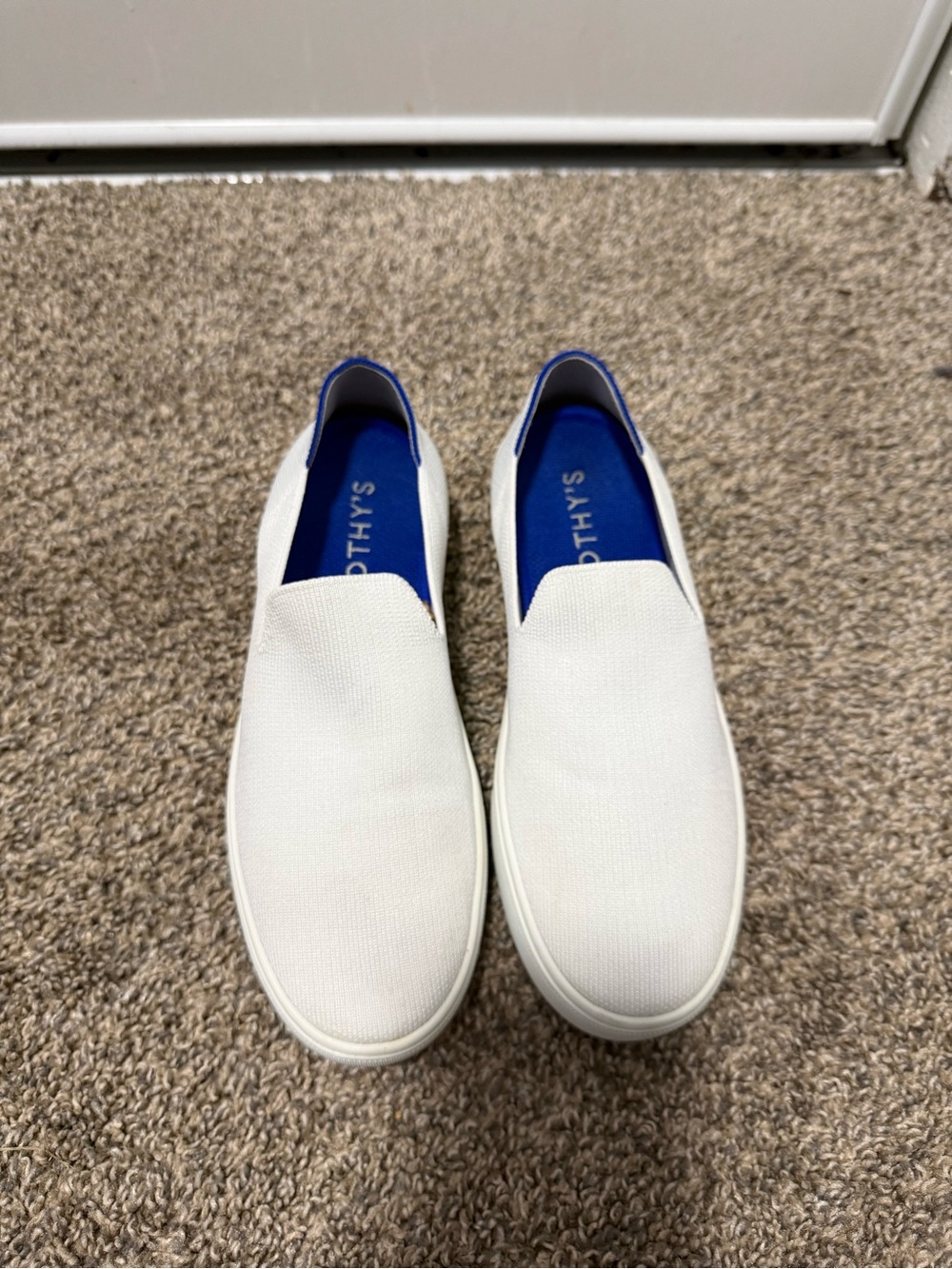 Rothy's White Canvas Slip-On Loafers with Blue Insole